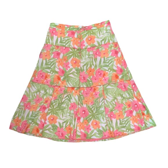 Vintage 90s Belongings Floral Drawstring Tiered Ruffle Boho Midi Skirt Size M - Picture 1 of 7